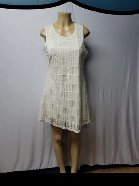 Hype White Sleeveless Crochet Mini Dress